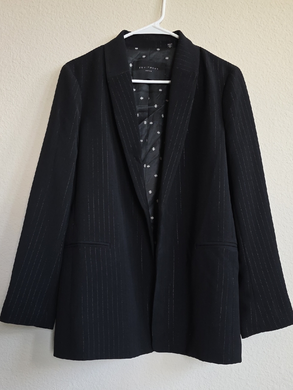 NEW Equipment Black Metallic Pinstripe Open Front Longline Blazer, Sz 4